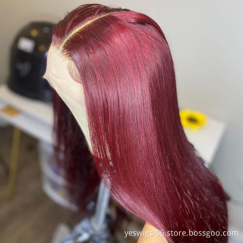 Cheap 99J Red Colored Human Hair Hd Full Lace Front Wig Raw Brazilian Virgin Human Hair Lace Frontal Wig For Black Women Vendor